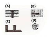 Fixations spéciales: (A) pour la tenue de l'ongle bois-béton (B) clou anneau pour mise sous tension spéciale de détention (C) des attaches ondulées pour corners- ongles (D) d'ameublement pour le matériel de fixation au bois.